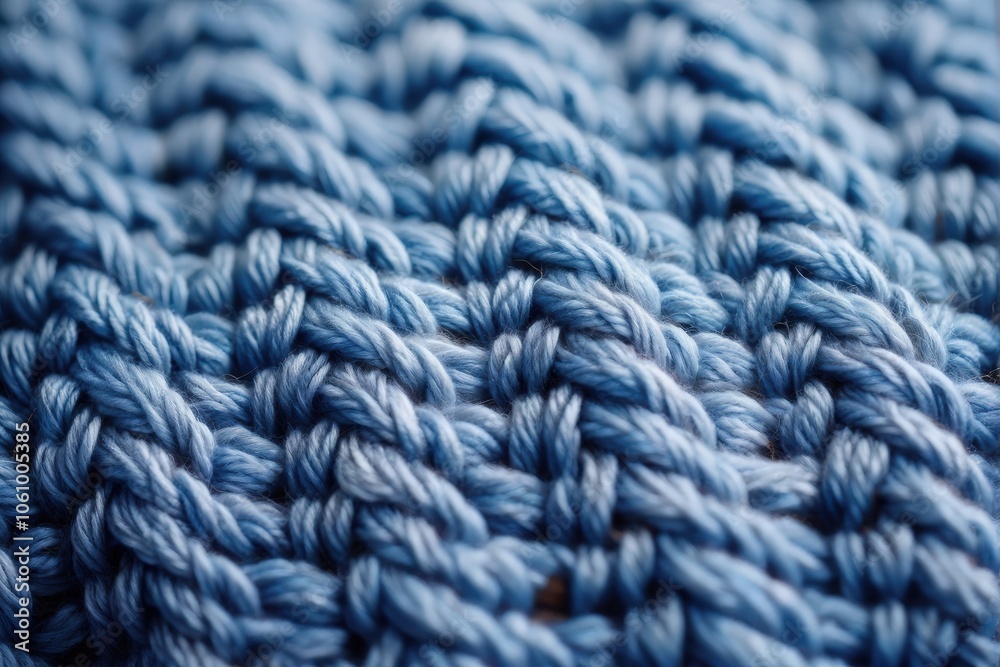 Close-up of a soft blue knitted fabric showcasing a detailed winter pattern, emphasizing texture and warmth. Generative AI Close-up of a soft blue knitted fabric showcasing a detailed winter pattern, emphasizing texture and warmth. Generative AI