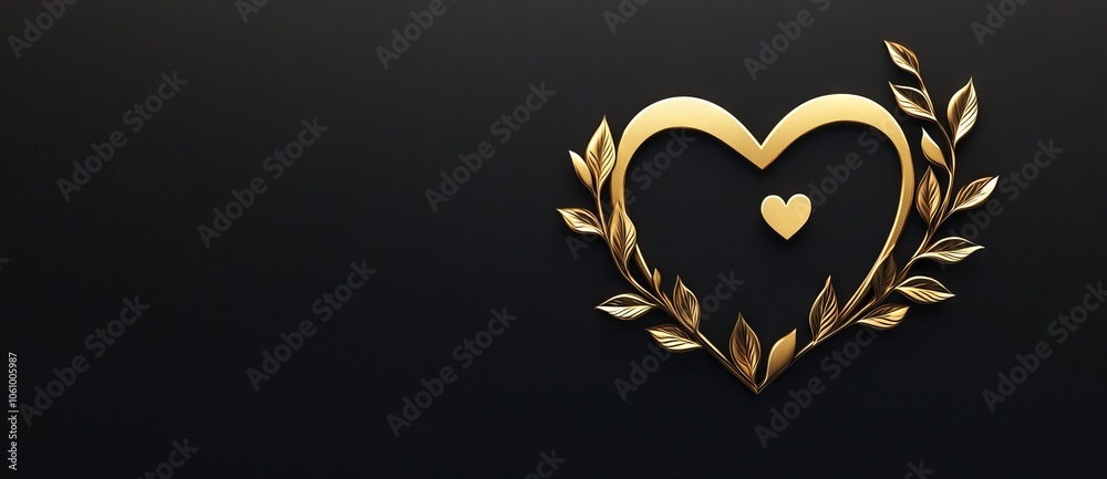 3D Rendering of a Golden Heart Logo with Leaves for Valentine's Day Card Design. AI generated illustration 3D Rendering of a Golden Heart Logo with Leaves for Valentine's Day Card Design. AI generated illustration