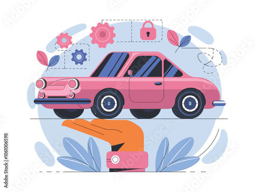 Mechanic's Hand Holding Car vector icon for automobile insurance.