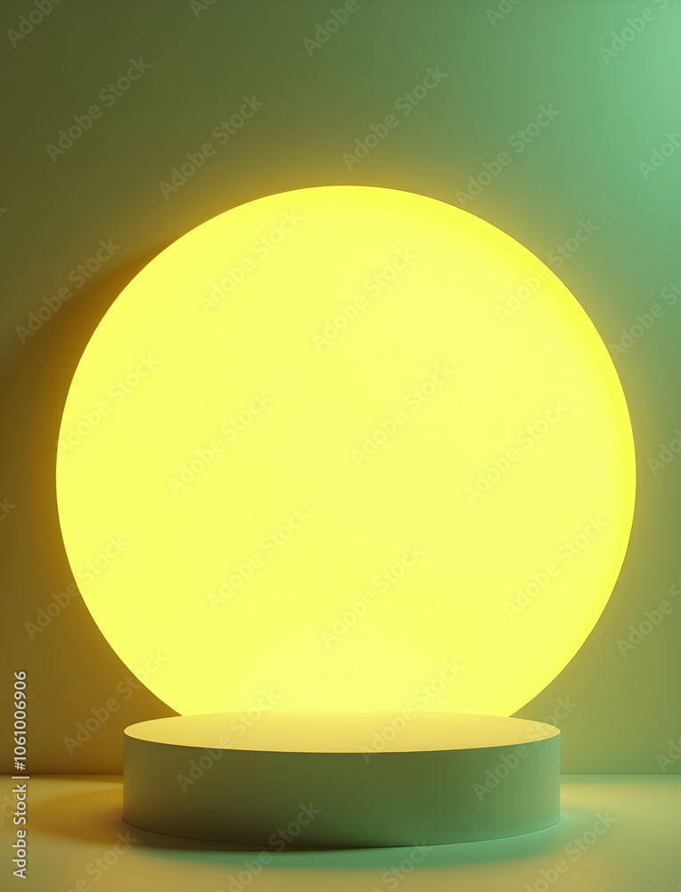 A pastel circular podium with vibrant yellow and green gradient tones,illuminated by soft,diffused light. Clean, modern aesthetic, vibrant colors, and minimalistic design, scene for products. A pastel circular podium with vibrant yellow and green gradient tones,illuminated by soft,diffused light. Clean, modern aesthetic, vibrant colors, and minimalistic design, scene for products.