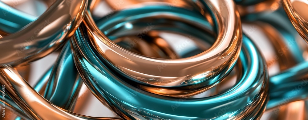 Intertwined Teal and Copper Rings in Abstract Design. AI generated illustration Intertwined Teal and Copper Rings in Abstract Design. AI generated illustration