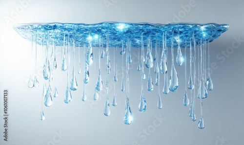 a pond is on the ceiling, the water is dripping from it. Surreal concept