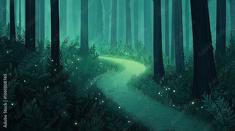 Obraz premium Path through forest with trees and flowers