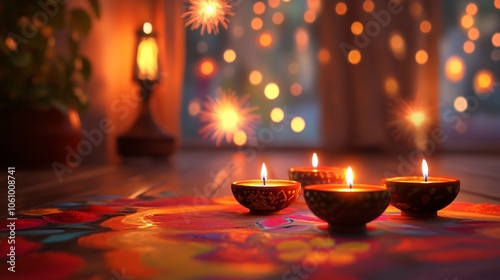 Festive Diwali Lights and Rangoli Design