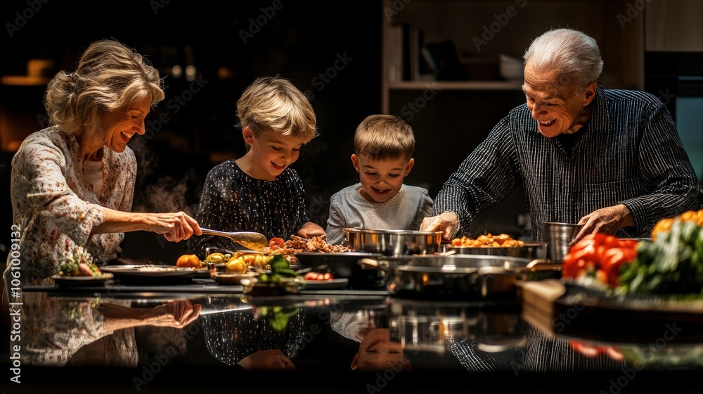 Joyful Family Cooking Together with Grandparents Joyful Family Cooking Together with Grandparents