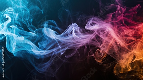 Colorful abstract smoke swirls in shades of pink, purple and blue against a dark background