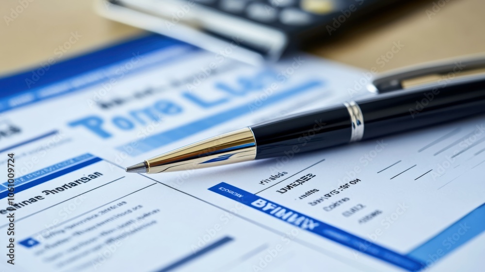 A pen resting on a property loan application alongside a credit score report and a document analyzing interest rates, capturing the preparation stage for mortgage approval A pen resting on a property loan application alongside a credit score report and a document analyzing interest rates, capturing the preparation stage for mortgage approval