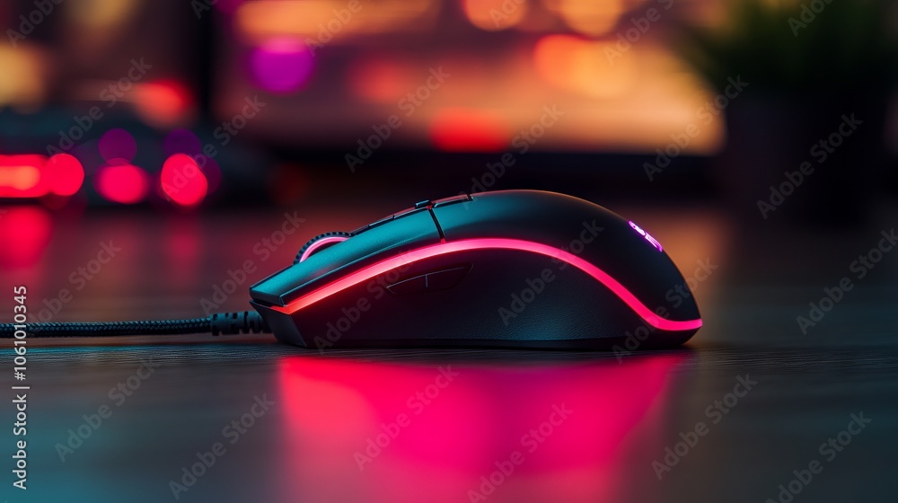 Gaming Mouse with Neon Lights in the Background. AI generated illustration Gaming Mouse with Neon Lights in the Background. AI generated illustration