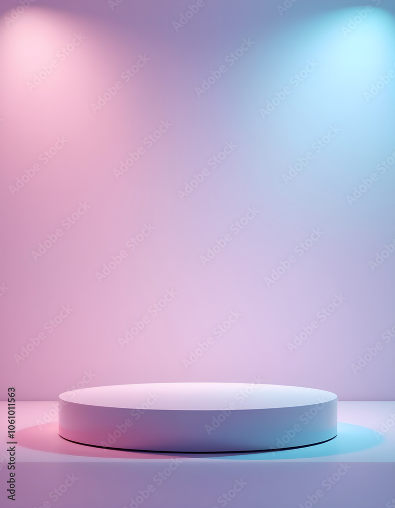 A pastel circular podium with vibrant pink and blue gradient tones,illuminated by soft,diffused light. Clean, modern aesthetic, vibrant colors, and minimalistic design, scene for products. A pastel circular podium with vibrant pink and blue gradient tones,illuminated by soft,diffused light. Clean, modern aesthetic, vibrant colors, and minimalistic design, scene for products.