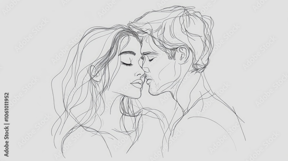 Romantic Line Art Sketch of a Couple in Love Embracing Tenderly Romantic Line Art Sketch of a Couple in Love Embracing Tenderly