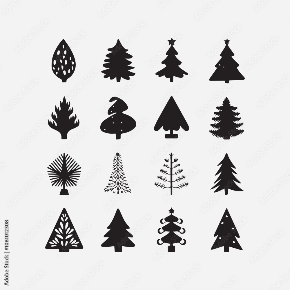 Obraz premium A Collection of Black And White Silhoutte Christmas Tree