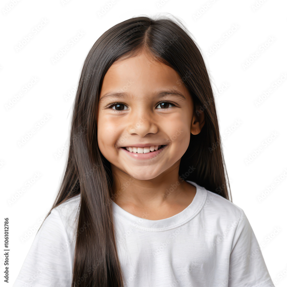 Close-up portrait of a smiling young girl with long straight hair, isolated on transparent background Close-up portrait of a smiling young girl with long straight hair, isolated on transparent background