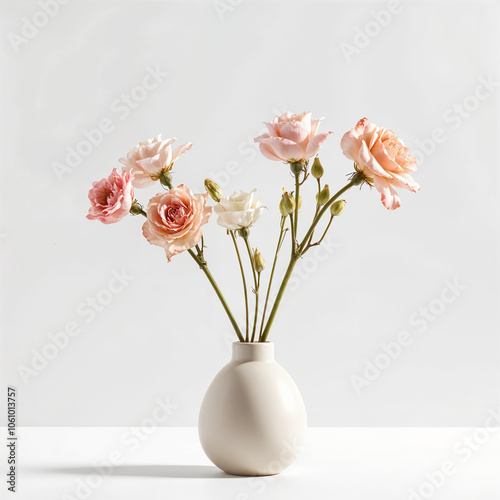 A minimalist ceramic vase with dried flowers on a white background 3