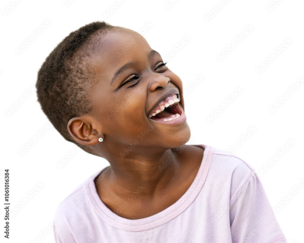 Portrait of a happy young girl with short natural hair, isolated on transparent background Portrait of a happy young girl with short natural hair, isolated on transparent background