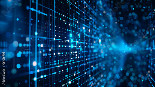 Illustration of Futuristic Technology Cyberspace: Information Network of Data Center. Abstract Background Blue Wallpaper