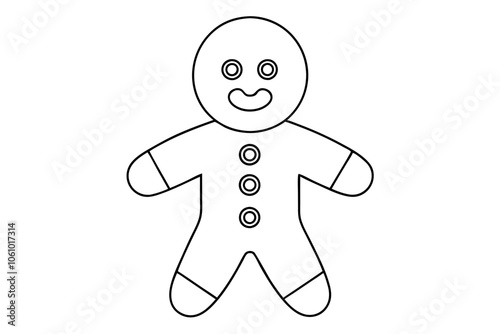 Gingerbread Man with Buttons Line Art vector on white background