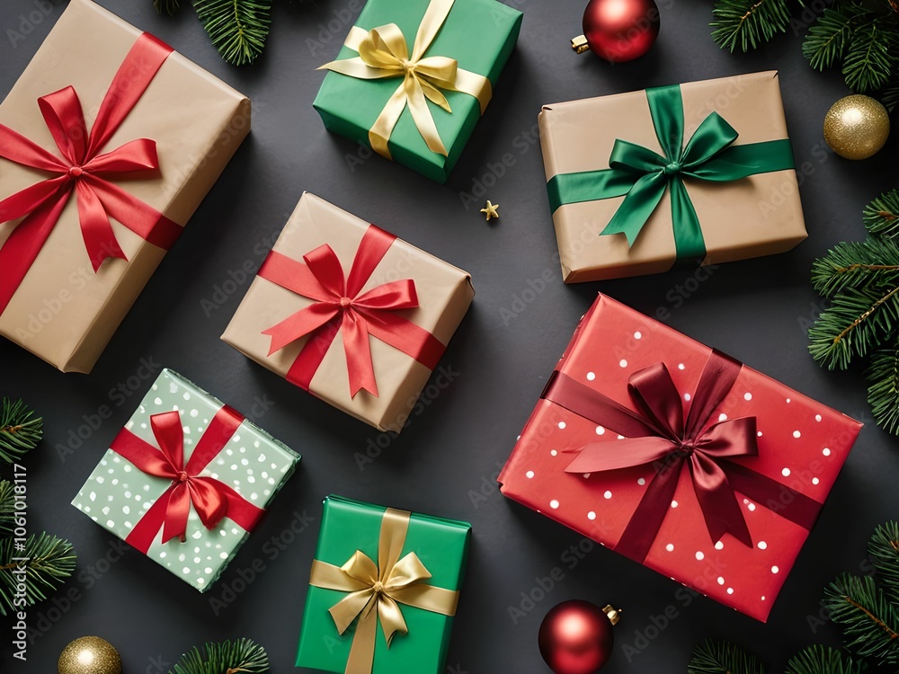 pattern with colorful and varied Christmas gifts. Some gifts are decorated with ribbons and bows pattern with colorful and varied Christmas gifts. Some gifts are decorated with ribbons and bows