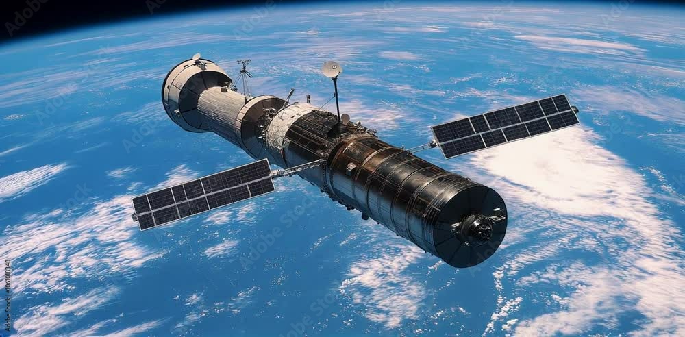 Satellite in Space Orbiting Earth - High Resolution Space Technology Image Satellite in Space Orbiting Earth - High Resolution Space Technology Image