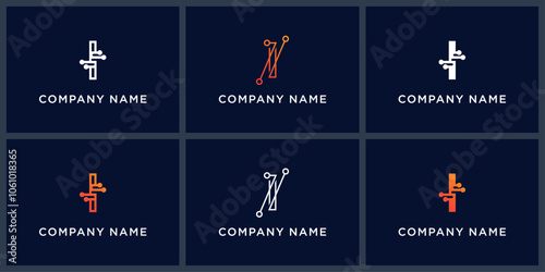 Vector set letter I smart tech logo design
