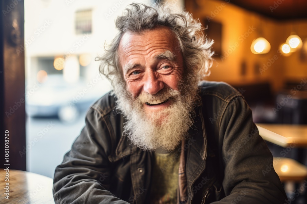 Portrait of a senior man sitting in a pub and smiling. Portrait of a senior man sitting in a pub and smiling.