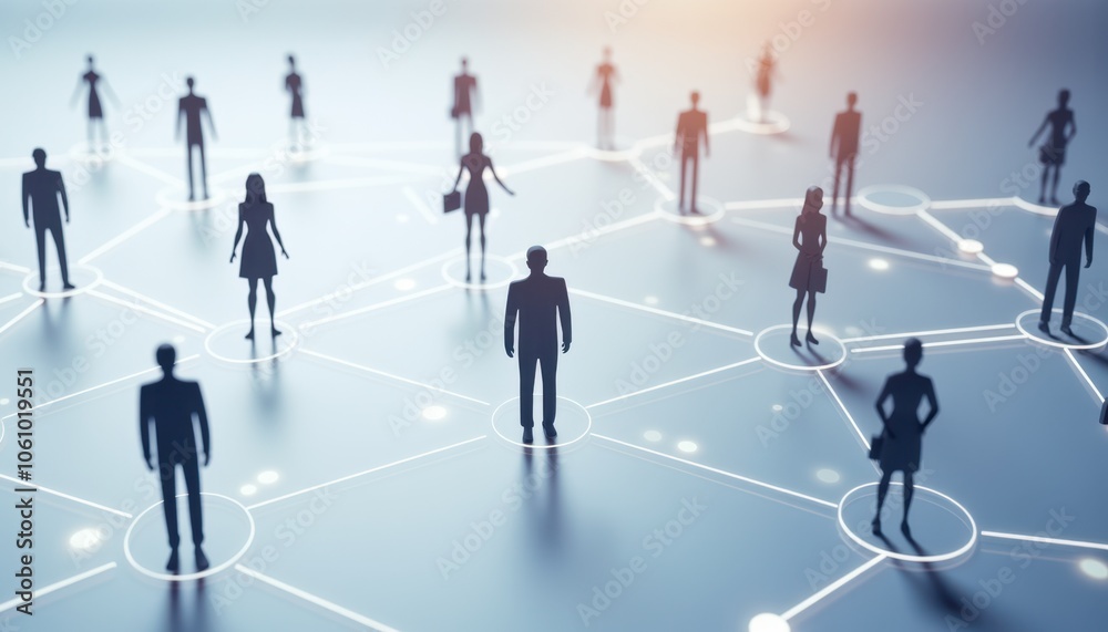 Business network concept with silhouetted people connected by digital lines Business network concept with silhouetted people connected by digital lines