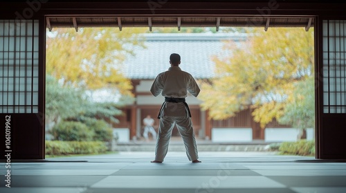 Person Practicing Martial Arts in Serene Setting photo