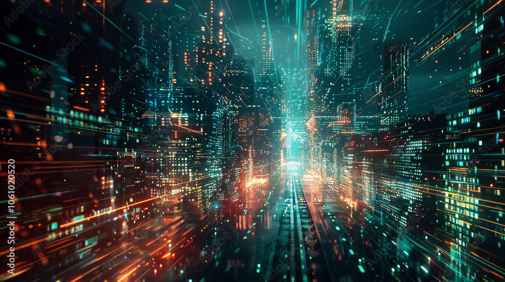 Obraz premium In the depths of cyberspace, a glitchy interface flickers and distorts, creating a mesmerizing display of digital chaos.
