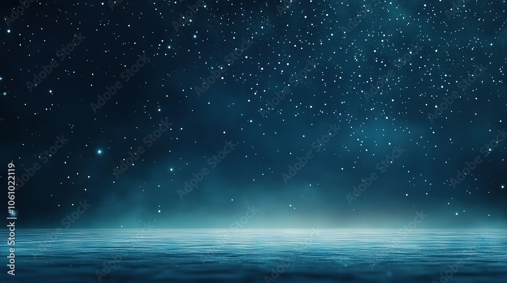 Obraz premium A sky adorned with many stars reflects off a tranquil body of water with a boat anchored at its center