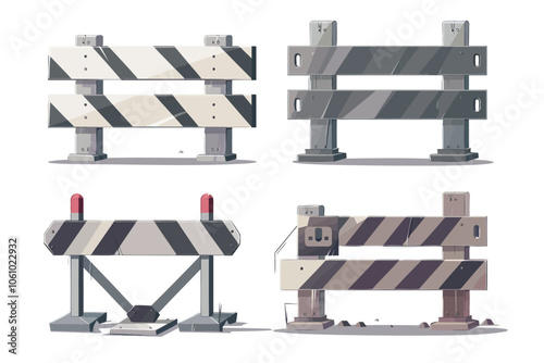 Metal safety barrier set isolated illustration