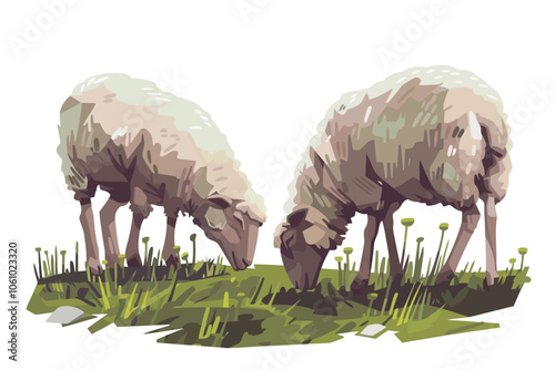 sheeps grazing isolated illustration