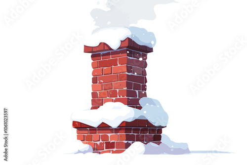 Snow-covered brick chimney isolated illustration