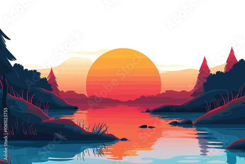 sunrise lake vector isolated illustration photo