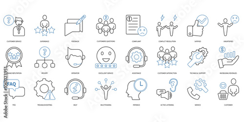 customer service icons set. Set of editable stroke icons.Set of customer service