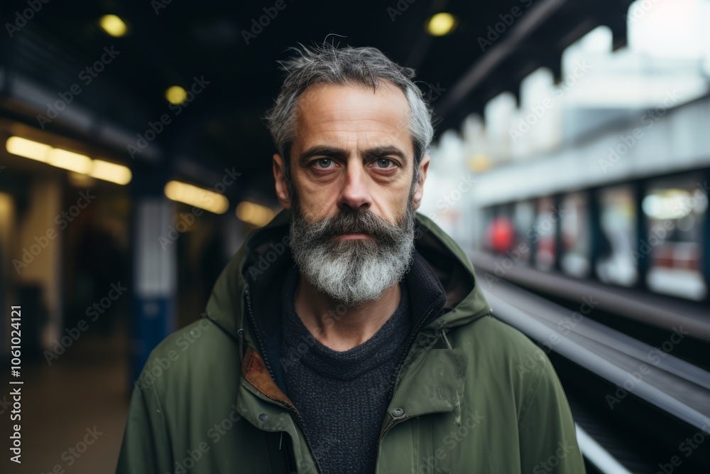 Portrait of a senior man with gray beard and mustache in the subway station. Portrait of a senior man with gray beard and mustache in the subway station.