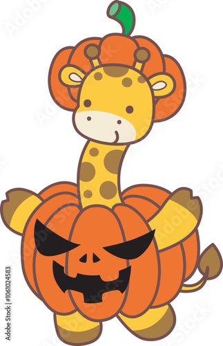 Halloween set Vector Stock Illustrations of Baby Giraffe.
Cute giraffe animals with halloween theme.