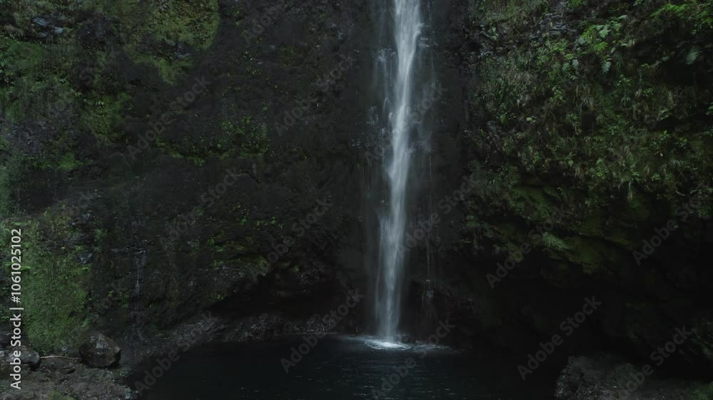 Drone view of the mountain waterfall Drone view of the mountain waterfall