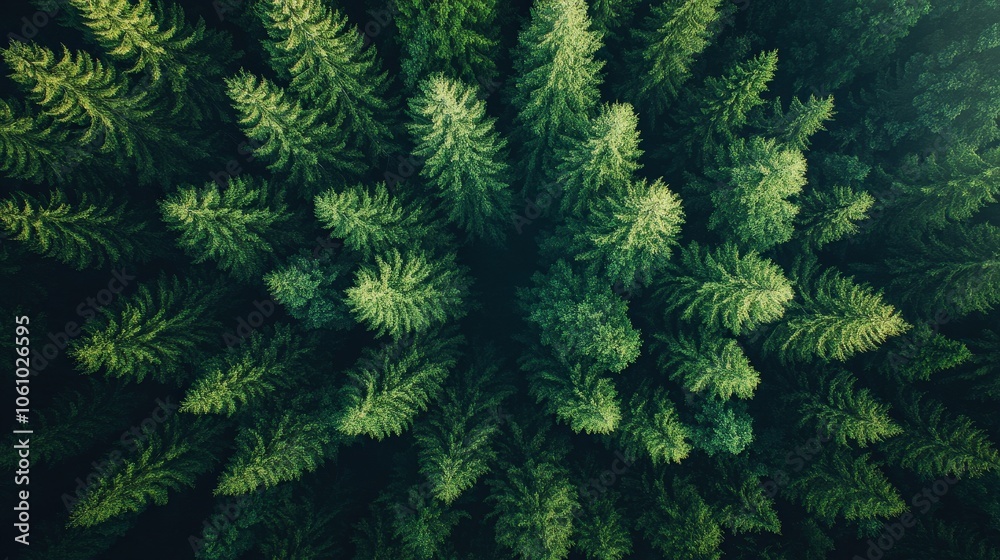 Obraz premium Aerial View of Lush Green Forest Landscape