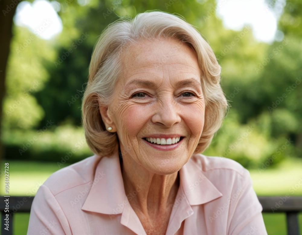 Happy active senior woman smiling outdoors in a park enjoying retirement with vitality and happiness Beautiful portrait of a mature female embracing nature and lifestyle on a bench Happy active senior woman smiling outdoors in a park enjoying retirement with vitality and happiness Beautiful portrait of a mature female embracing nature and lifestyle on a bench