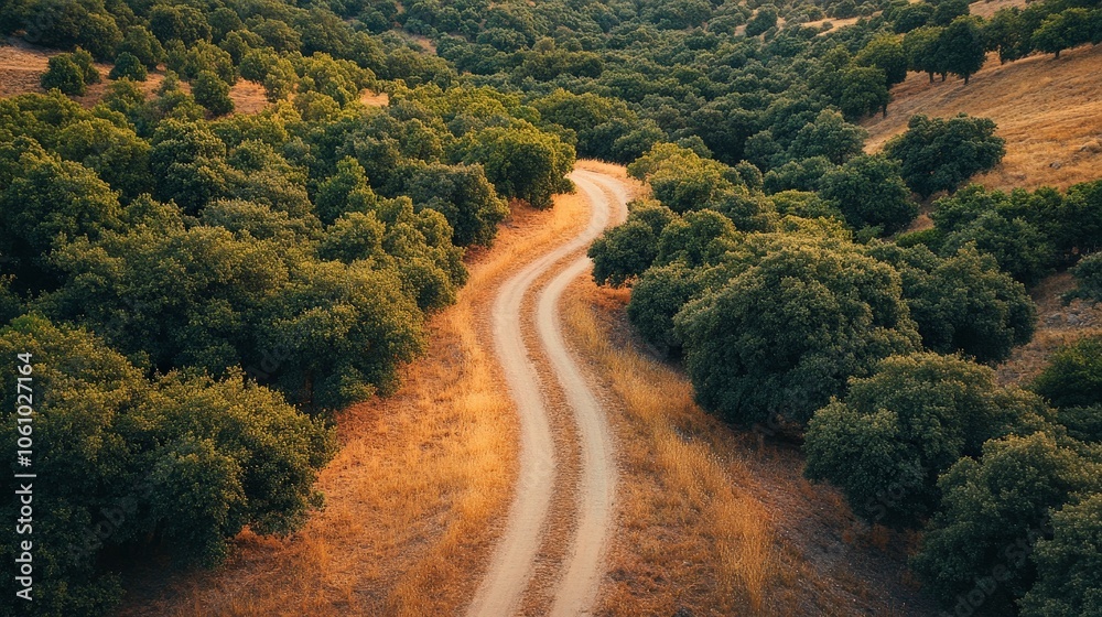 Fototapeta premium Serene Overhead View of Winding Rural Landscape