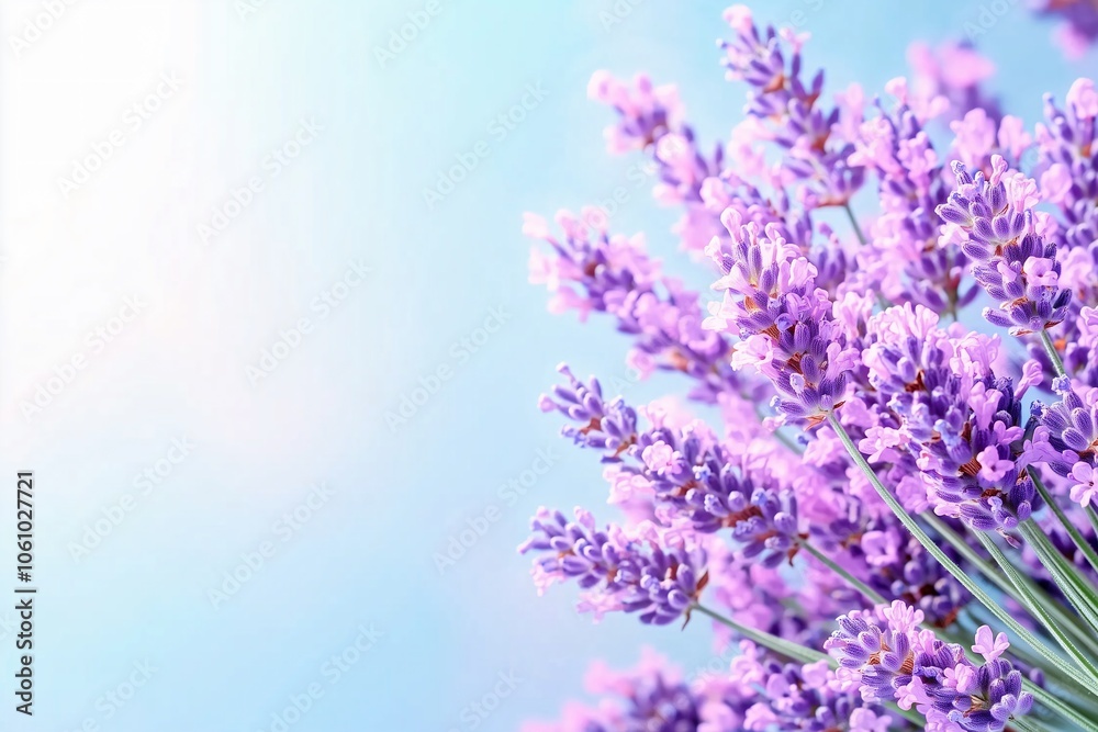Naklejka premium Lavender in full bloom, bowing gracefully in the breeze beneath a tranquil pastel sky.