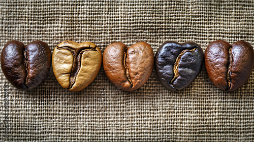 A Close-Up of Heart-Shaped Excelsa Coffee Beans on Textured Burlap, Showcasing Rich Colors and Natural Imperfections