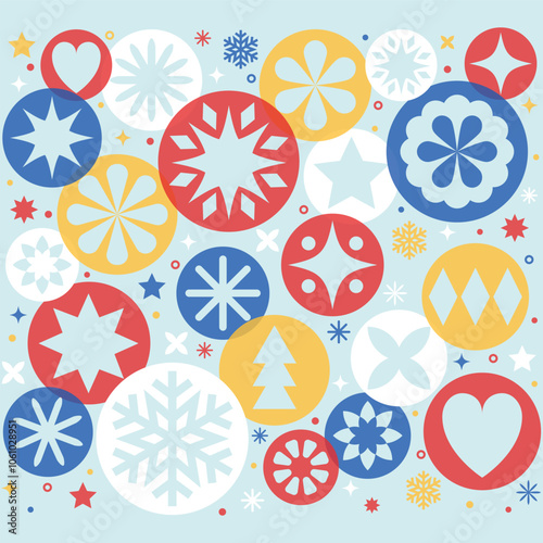 Christmas background with decoration in geometric style. Christmas ball with stars. Vector illustration