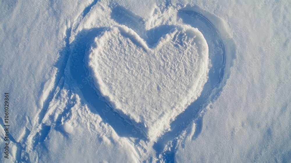 A heart-shaped design created in fresh snow during winter, showcasing creativity and love in a serene outdoor setting A heart-shaped design created in fresh snow during winter, showcasing creativity and love in a serene outdoor setting