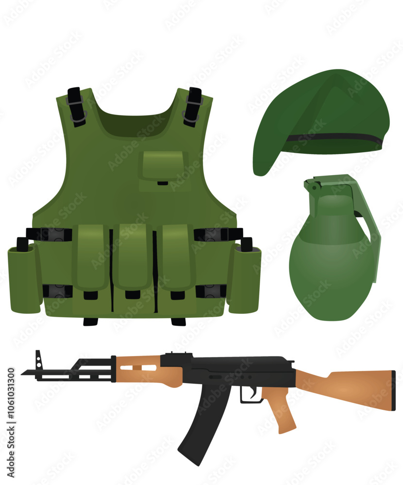 Naklejka premium Green military set. vector illustration