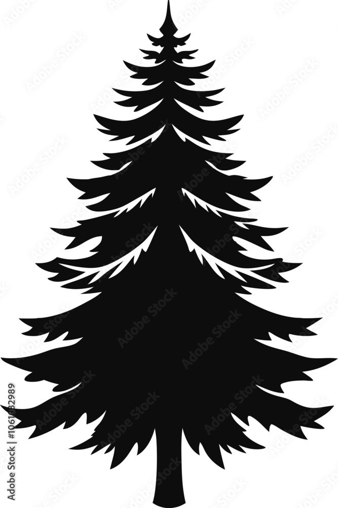 Obraz premium spruce tree silhouette, Set of silhouettes of spruce trees vector illustration