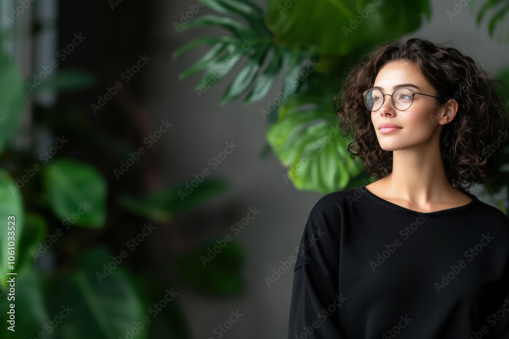 Poster with young female biologist on background of dendrology, development and study of natural cosmetics Poster with young female biologist on background of dendrology, development and study of natural cosmetics