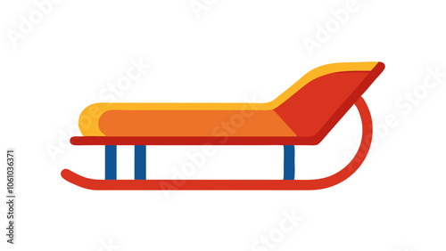 cartoon orange toboggan,  snowy hillside transport, fun during winter