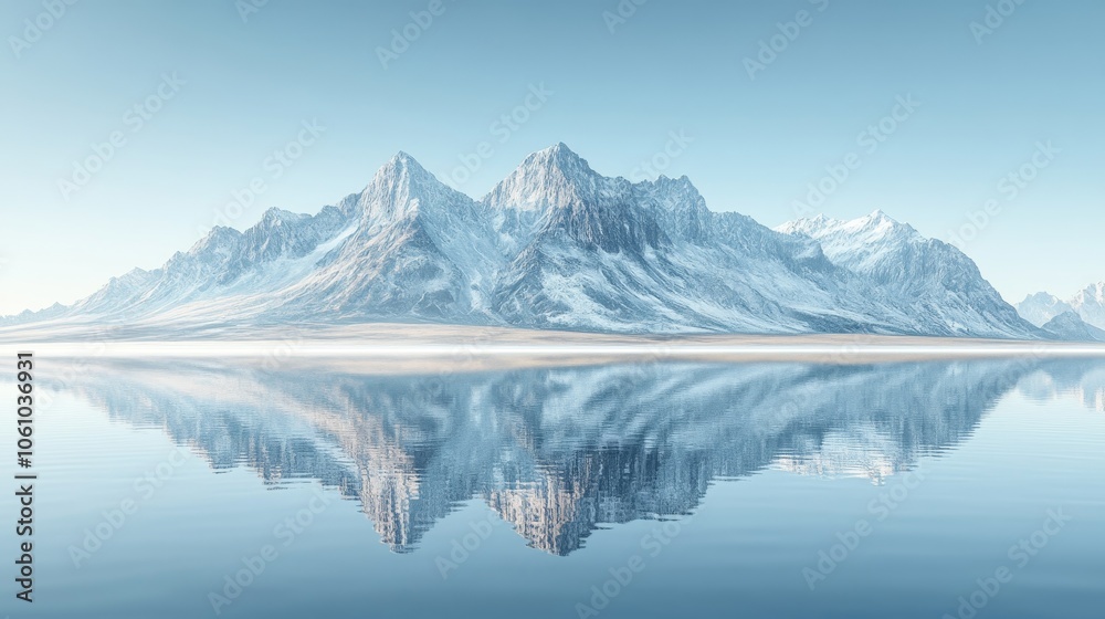 custom made wallpaper toronto digitalA serene, minimalistic landscape featuring a snow-capped mountain reflected perfectly in calm water