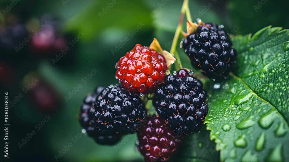 Blackberries and raspberries in a close-up, highlighting the vibrant colors and natural texture of the berries Blackberries and raspberries in a close-up, highlighting the vibrant colors and natural texture of the berries