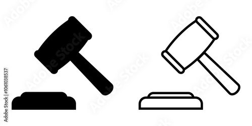 Gavel icon set. Judge gavel icon. Law icon. Auction hammer sign.